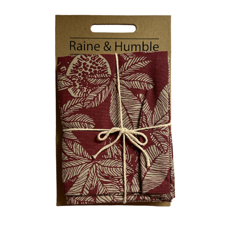 Fig Tree in Ruby Red Two Pack Tea Towels - Recycled Cotton