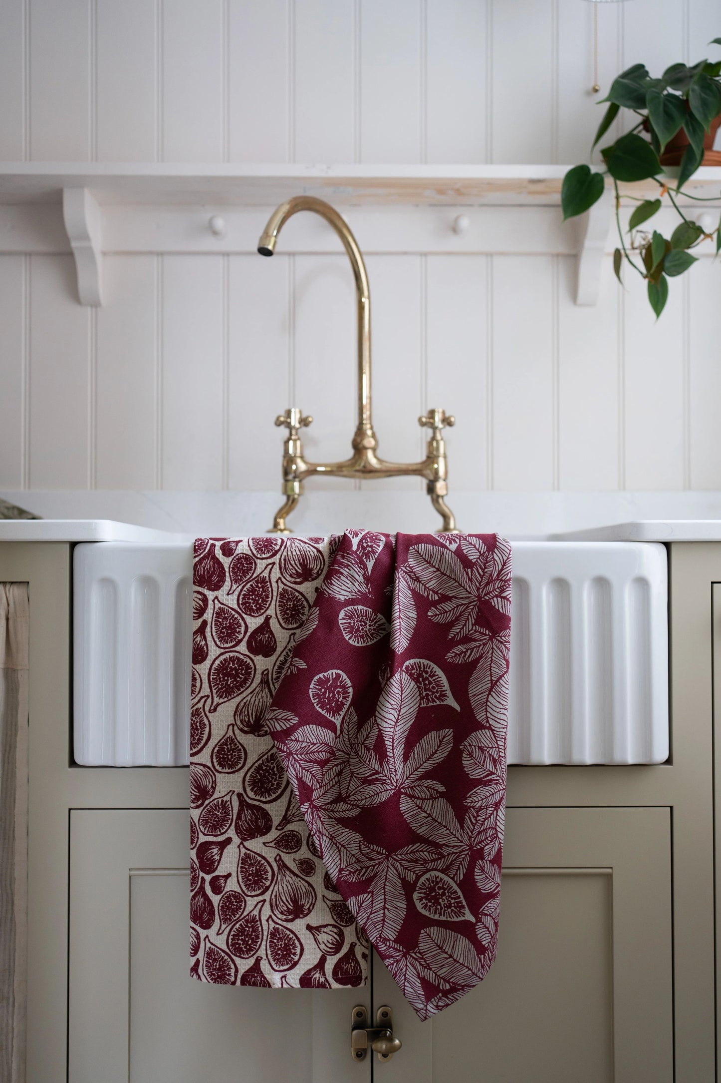 Fig Tree in Ruby Red Two Pack Tea Towels - Recycled Cotton