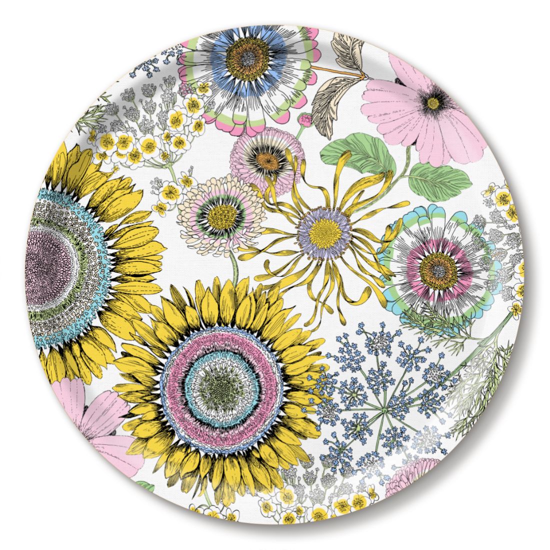 Michael Angove Round White Tray - Sunflowers (39 cm)