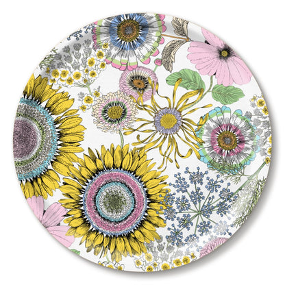 Michael Angove Round White Tray - Sunflowers (39 cm)