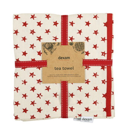 Tea Towel - Dexam - Dexam - Red Star Set of 2 Natural coloured Tea Towels