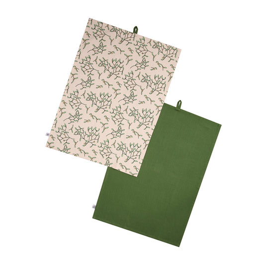 Tea Towel - RHS by Dexam - Dexam - RHS Mistletoe & Green Set of 2 Tea Towels