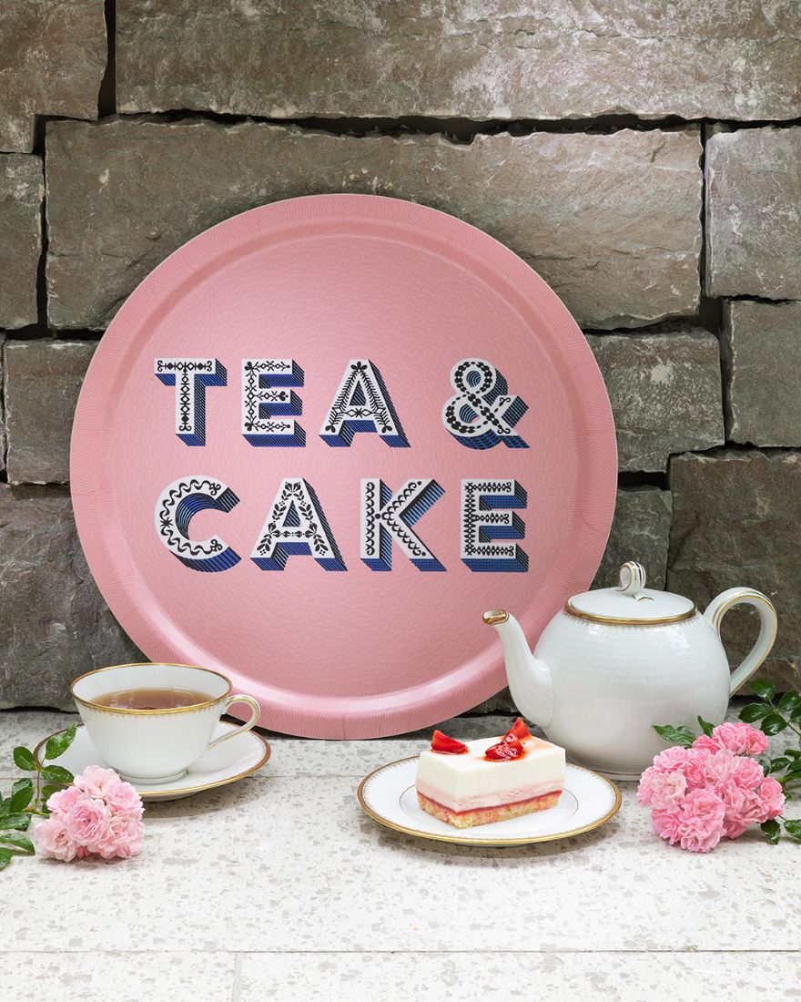 Serving Trays - Asta Barrington - Asta Barrington "Tea & Cake" Pale Pink Round Tray 39cm
