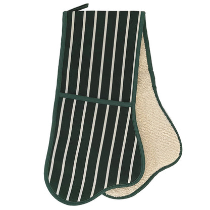 Double Oven Glove - The Chef Pad Shop - Butchers Stripe Racing Green Double Oven Glove