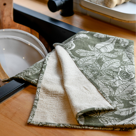 Tea Towel - Raine & Humble - Terry Towelling Fig Leaves Tea Towel in Burnt Olive - Recycled Cotton
