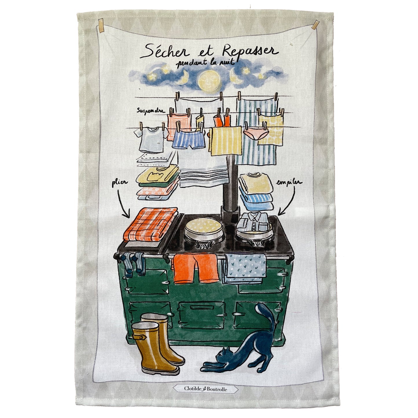 Tea Towel - Clotilde Boutrolle - Clotilde Boutrolle French "Sécher et Repasser" Tea Towel
