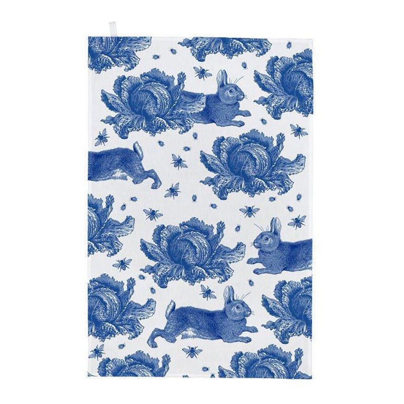 Tea Towel - Thornback & Peel - Thornback & Peel - Tea Towel - Rabbit & Cabbage - Delft Blue